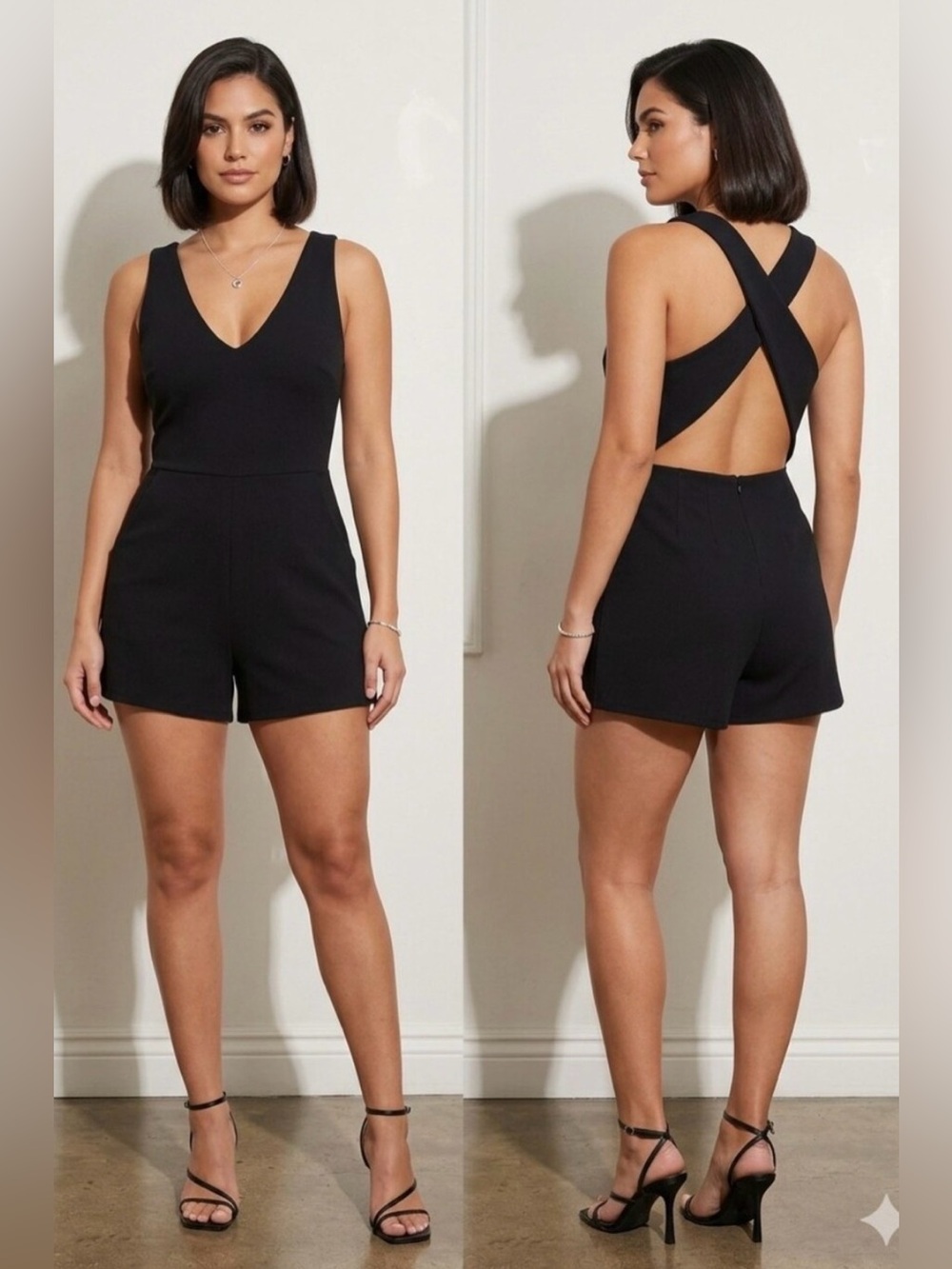 XS Sleeveless Black Crisscross Back Romper